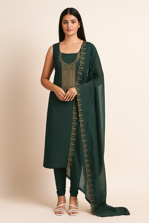 Emerald Green Tussar Silk Churidar Suit